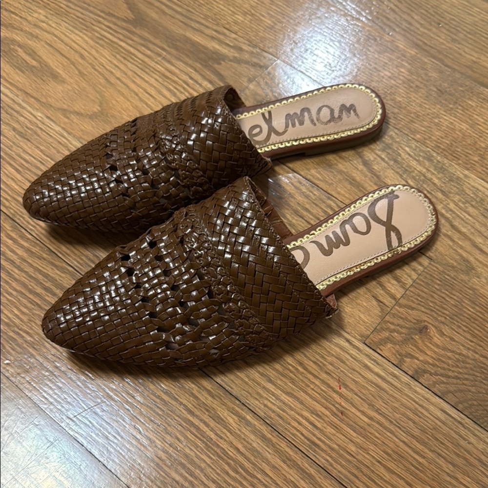 Sam Edelman Brown Woven Leather Mules